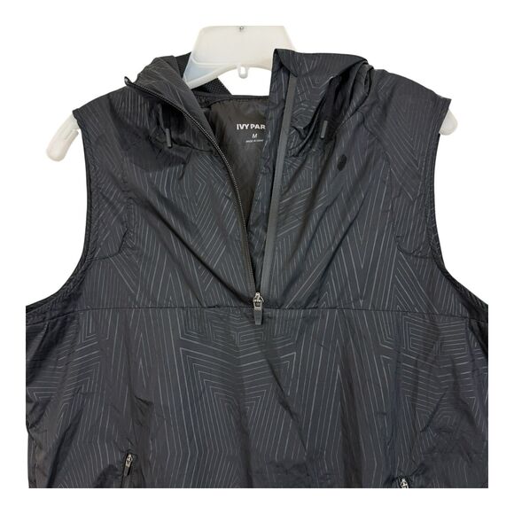 Ivy Park Reflective Hoodie Vest Women Sz Medium Sleeveless Black Split Back Mesh - Picture 1 of 13